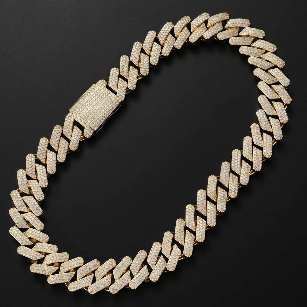 20mm Gold Iced Out Lab Diamond Miami Cuban Link Chain Choker for Men Hip Hop