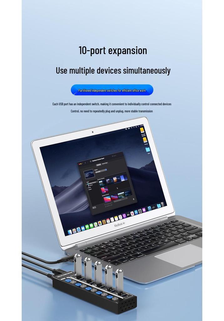 10-портовый USB 3.0 концентратор-расширитель для ноутбуков, телефонов и настольных компьютеров