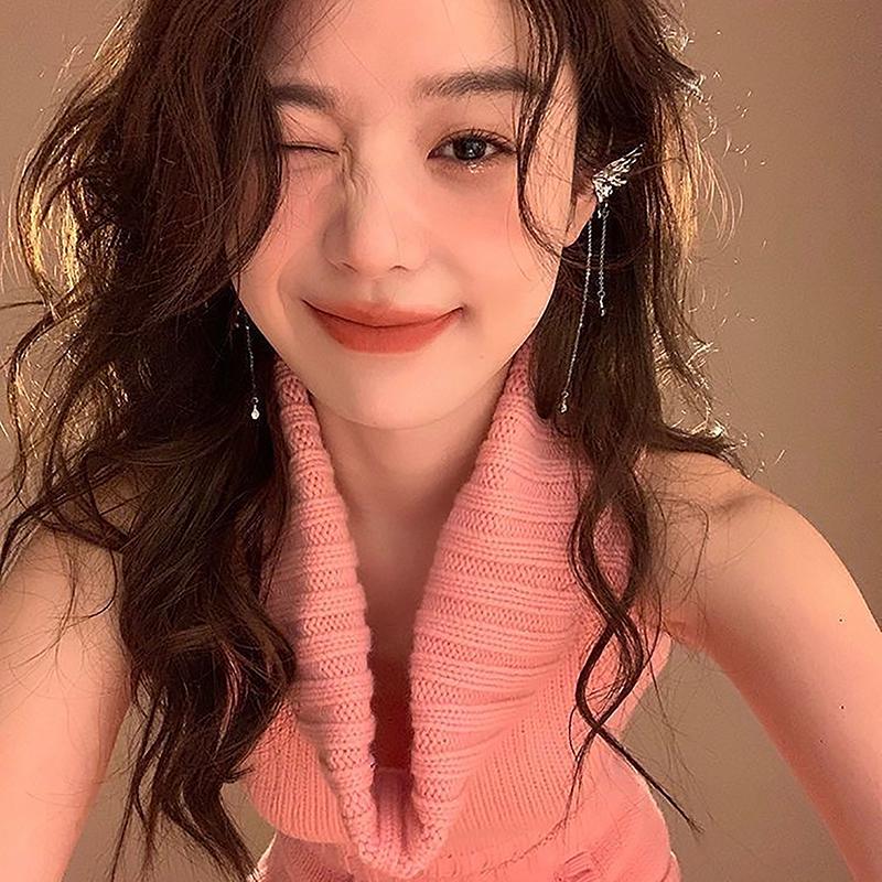 1Pair Angel Wings Liquid Metal Butterfly Tassel Ear Cuff Non Piercing Earrings Trendy Punk Design Female Long Ear Clip Jewelry