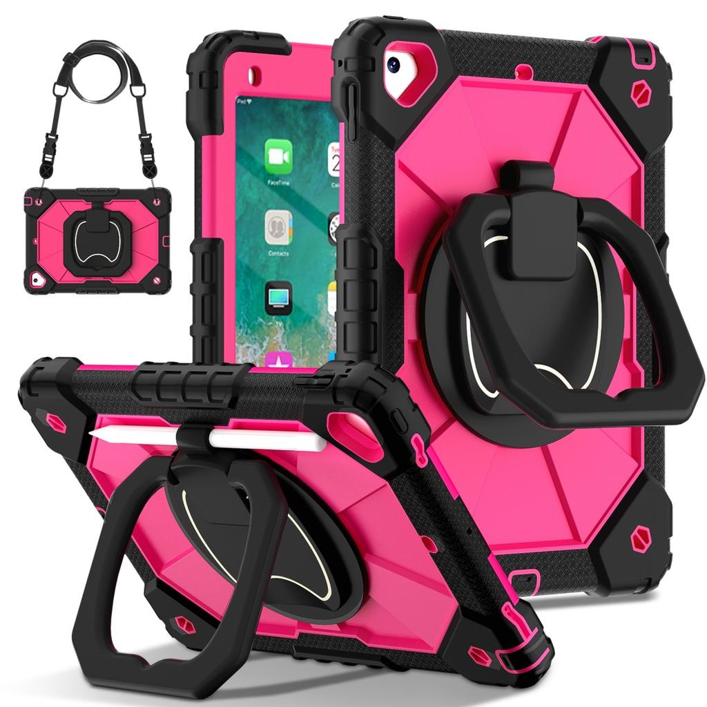 For Apple iPad 9.7 (2017) 360° Rotating Grip Heavy Duty Protection Stand TPU+PC 3in1 Anti-knock Shockproof Tablets PC Case