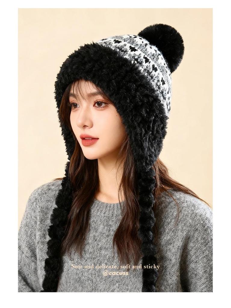 Женская вязаная шапка-ушанка с цветными блоками в стиле Fair Isle - Теплая, универсальная, защищающая уши для осени и зимы