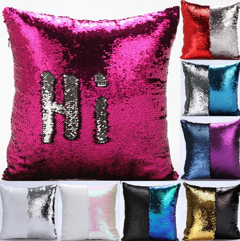 Diy Reversible Sequin Glitter Sofa Cushion Cover Pillow Case Double Gift Color