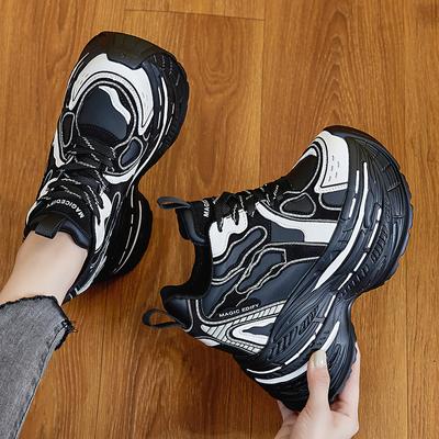 12СМ Натуральная Кожа Массивные Кроссовки Женские Вулканизированные Ботинки Весенняя Обувь Ботильоны Осенние Папины кроссовки платформа леди