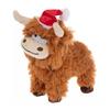 Electric Plush Highland Cow with Santa Hat Soft Goat Stuffed Animal Christmas Holiday Decoration Cute Stress Relief Gift for Kids Family
