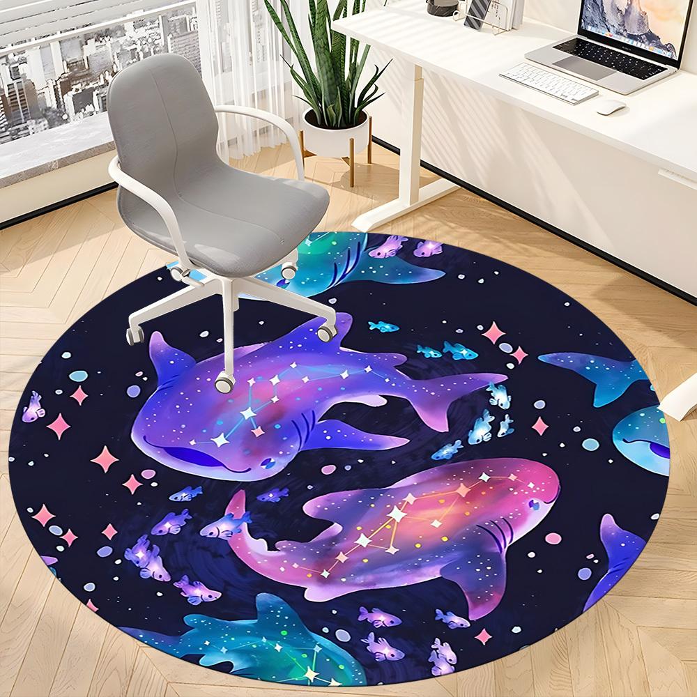 1pc Galactic Sharks Office Round Area Rug, Indoor Mat Suitable ForOffice, Under Office Chairs Bedroom Living Room Home Decor, Room Deco, D075