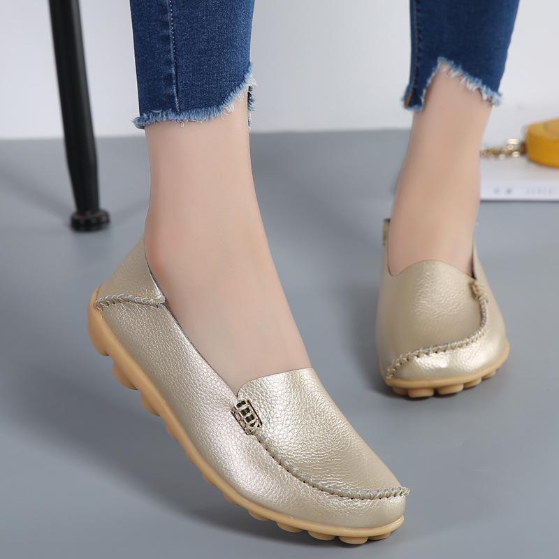 Fashion Plus Size 44 Women Flats Woman Loafers Genuine Leather Female Shoes Slip On Ballet Bowtie Moccasins 2025 New Women Shoes