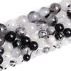 Black Rutilated Tourmaline Quartz Stone Natural Round Beads 15"Strand Loose Spacer Beads 4/6/8/10/12mm for Jewelry Making DIY Bracelets Accessories