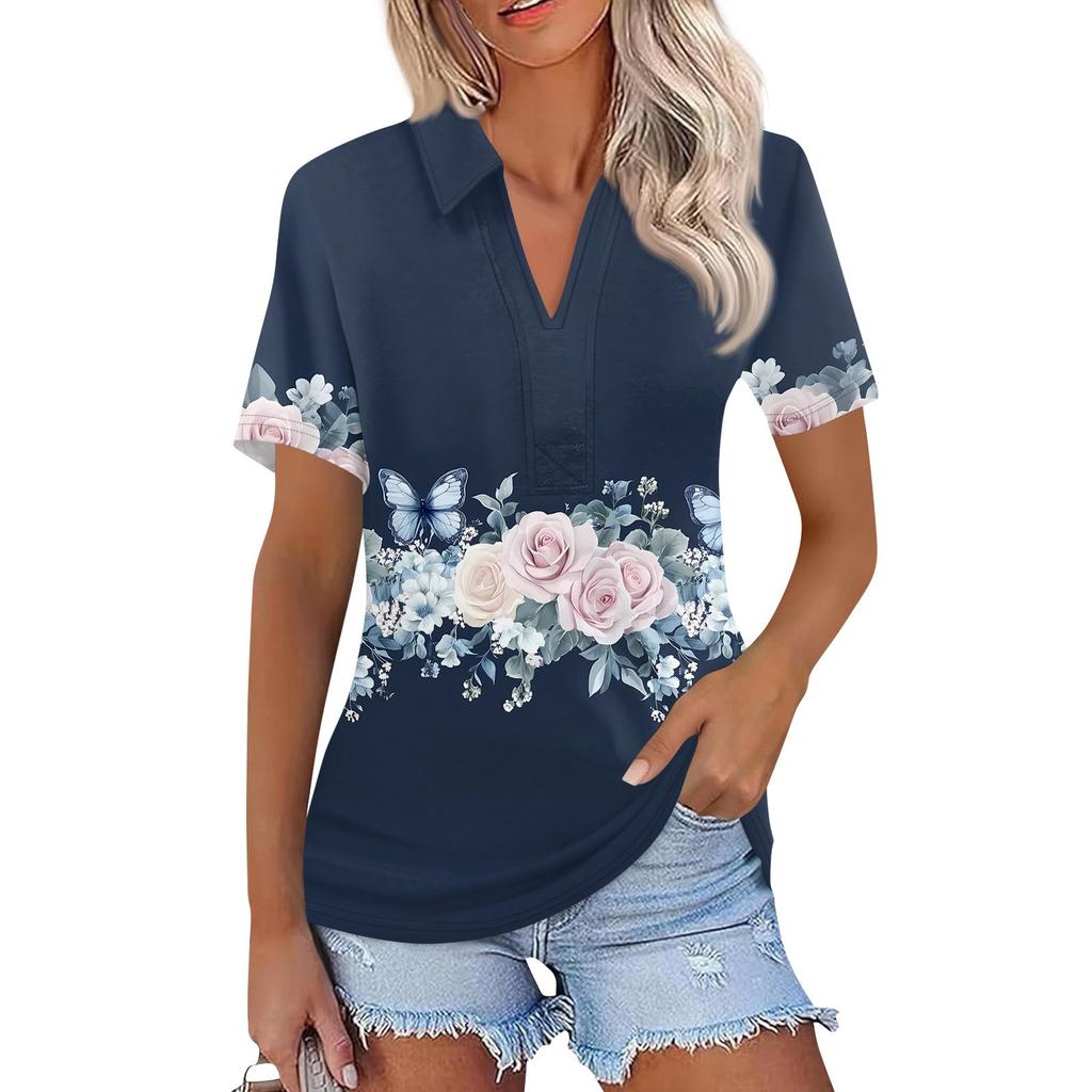 Женская мода повседневная рубашка с коротким рукавом и лацканами, женские топы с V-образным вырезом
