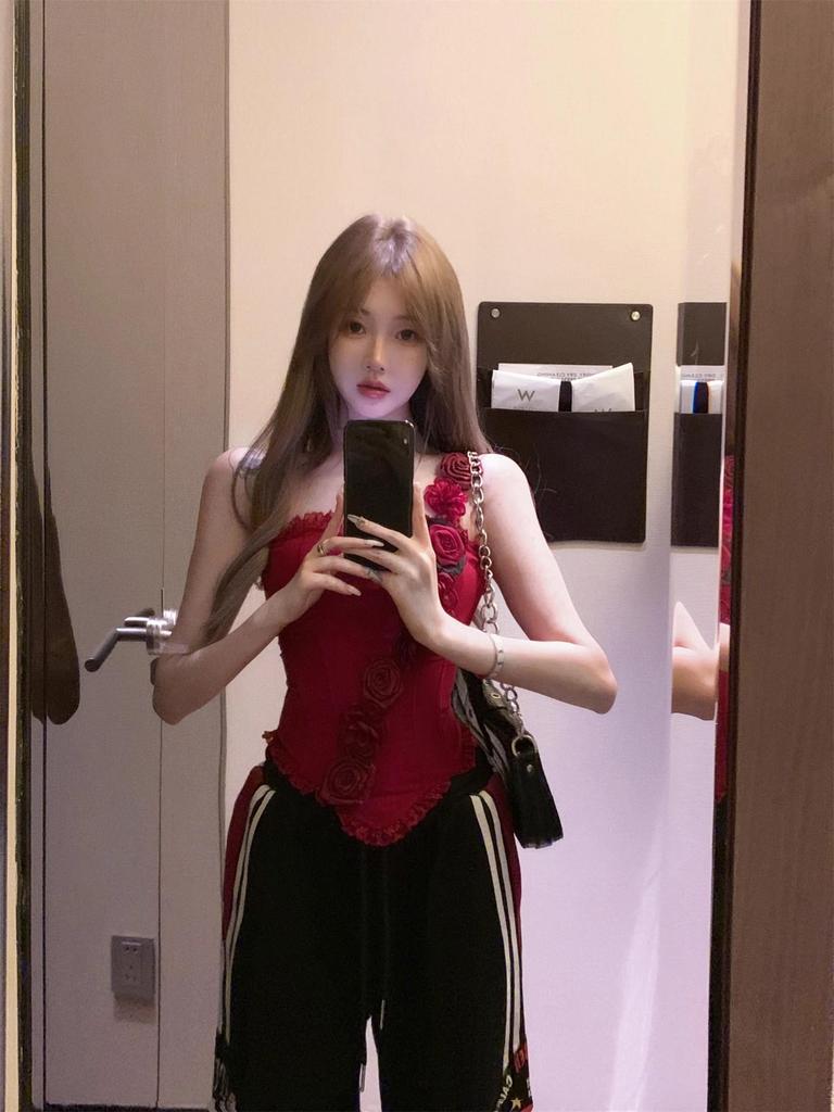 Red Fishbone Strapless Slimming Camisole - Women's Summer Style