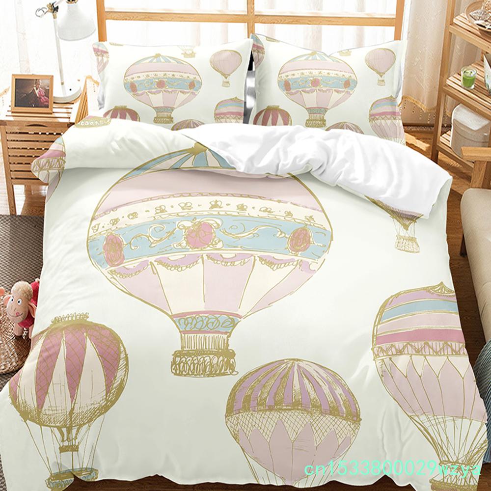 Hot Air Balloon Duvet Cover Set Single King Cartoon Animal Bedding Set Cute Sika Deer Elephant Comforter Cover For Kids Teens