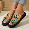Thick-soled Slippers Women's Omen Lippers Large Size Belt Buckle Light Foam Soft Bottom Colored Slippers Women