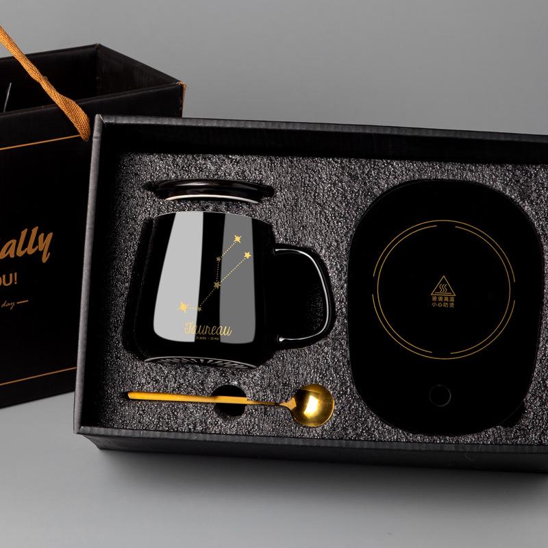 Персонализированная керамическая кружка для кофе с крышкой и ложкой - Праздничный дизайн для пар