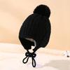 Children Hat Plush Ball Decor Twist Texture Lace-up Knitting Hat Solid Color Design Breathable Warm Winter Hat
