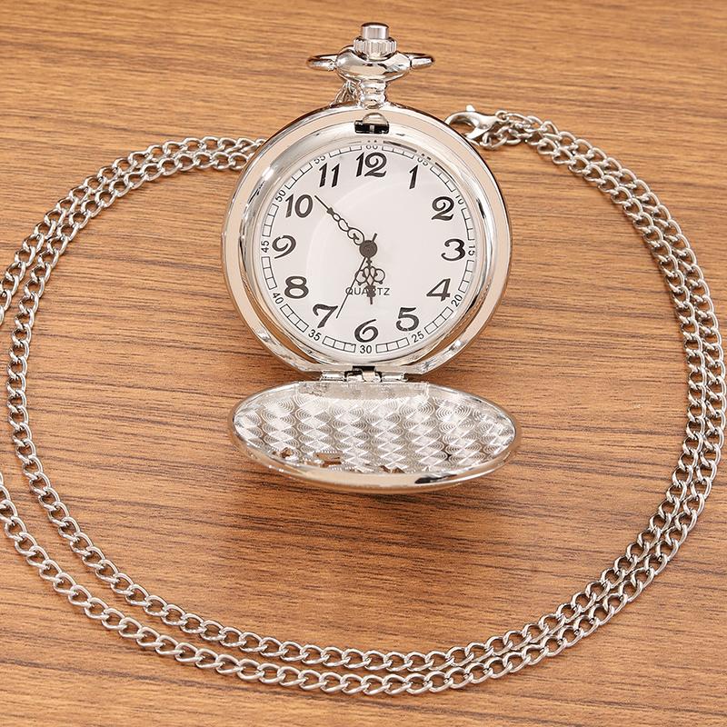 Retro Fashion Men's Silvery Pocket Watches Classics Men Necklace Pendant Quartz Pocket Watch Men Gifts