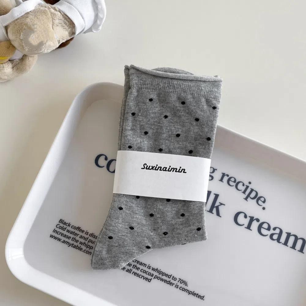Thin Polka Dot Socks Curled-edge Women's Socks Comfortable Mid-Tube Socks  Summer