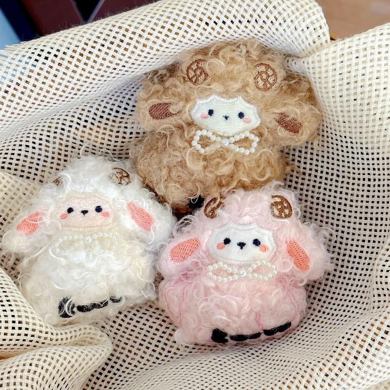 Sleeping Sheep Plush Pendant Cute Fluffy Ruffle Collar Mini Cartoon Stuffed Ornament for Crossbody Bag Decor Gifts for Teens