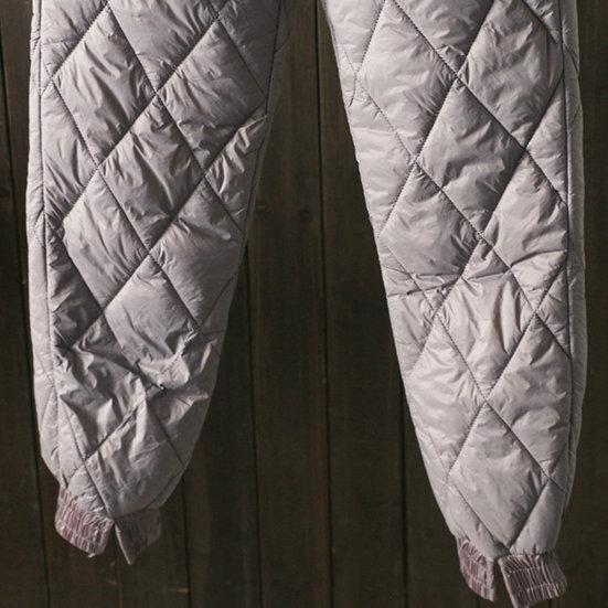 Women Winter Pants High Elastic Waist Thick Padded Solid Color Loose Soft Ankle-banded Casual Pockets Lightweight Lady Down Trousers
