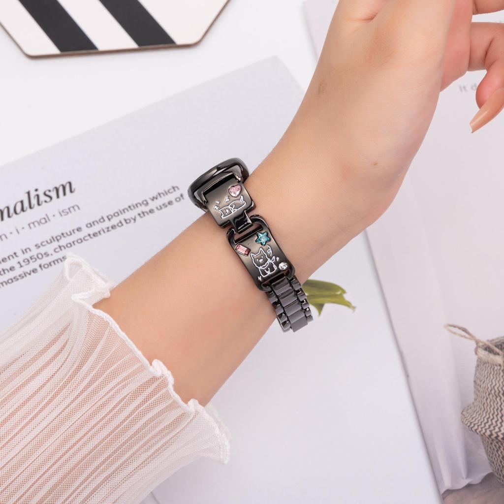 Милый браслет-манжета с изображением щенка для Xiaomi Mi Band 8/9, Huawei FIT4, Redmi 5, металлическая цепочка с бриллиантами.
