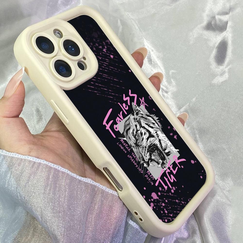 JT244 Смелая Голова Тигра для iPhone 17 16 15 14 13 Pro Max Samsung S26 S25 Ultra A17 A16 A07 A56 A36 A15 Xiaomi 15T Redmi 15c Note 14 13 12 Мягкий Чехол