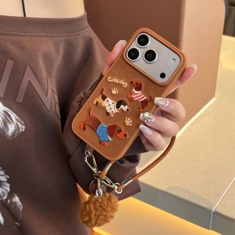 Осень и зима милый коричневый вышитый такса для iphone11Promax Apple 11 чехол для мобильного телефона 11 мультяшный 11 женщины