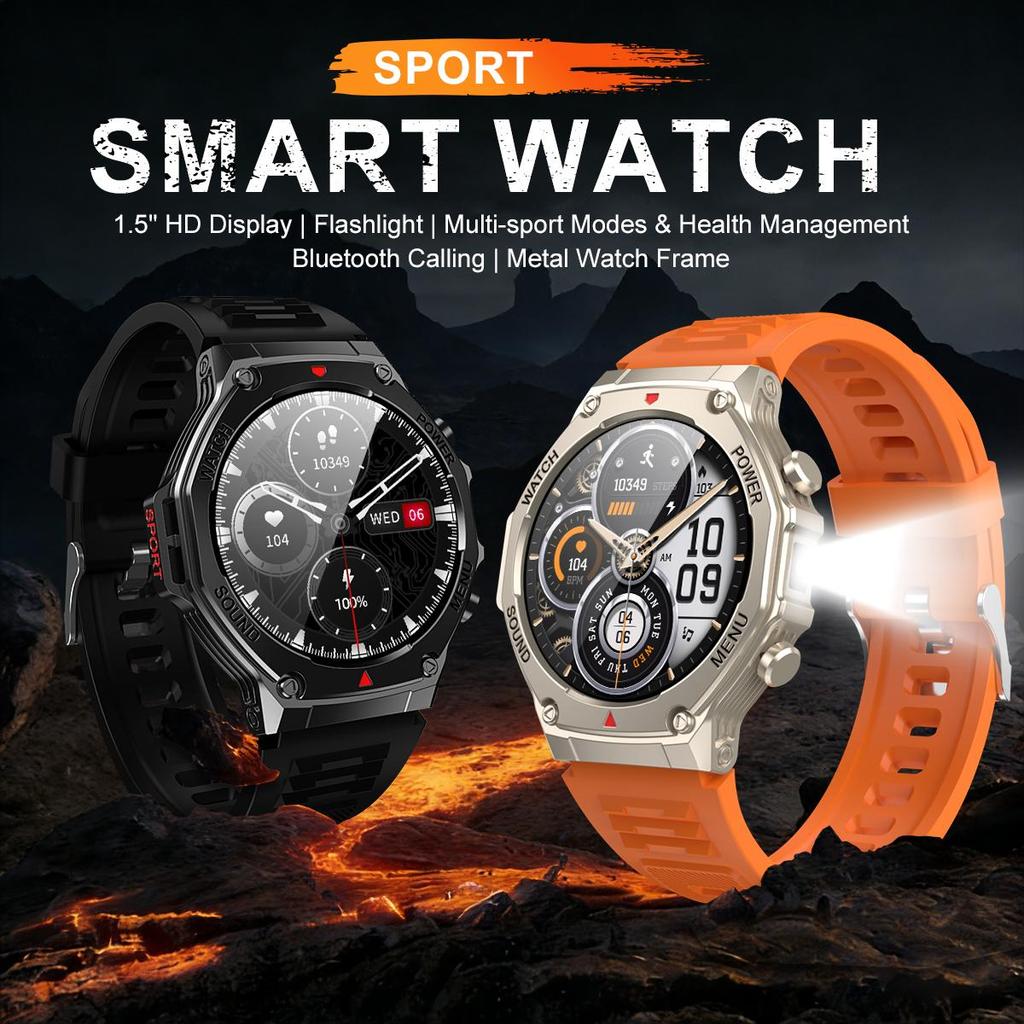 Военные QTLLBT SmartWatch 1,46-дюймовый HD светодиодный фонарик компас фитнес-трекер с функцией спортивные часы, пульсометр SPO2 совместимы с