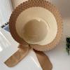 Portable Straw Weaving Beach Hat Hollow Out Bucket Hat Equestrian Hat Big Brimmed Woven Cap  Spring