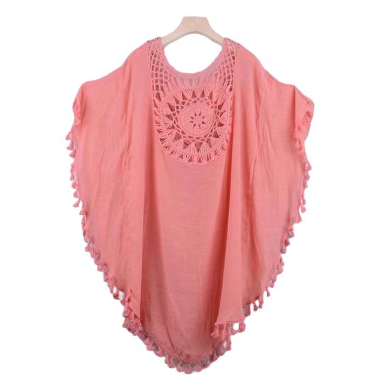 Женский летний купальник, повседневный, с открытыми плечами, с кисточками, пляжный халат, свободный, прозрачный, бикини, накидка для пляжа, бассейна, загара