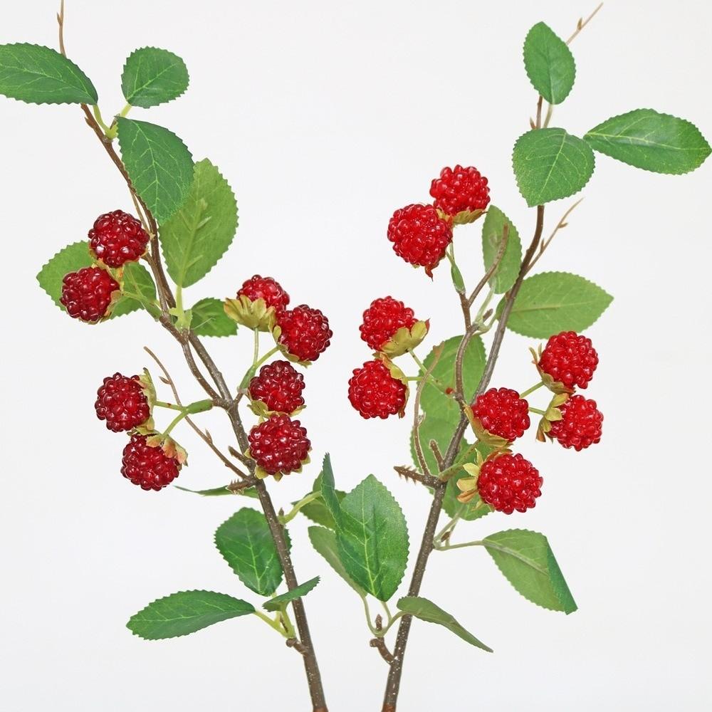 Green Leaves Mulberry Fruit Plants Faux Red Raspberry Fake Plants Artificial Raspberry Branch Gift