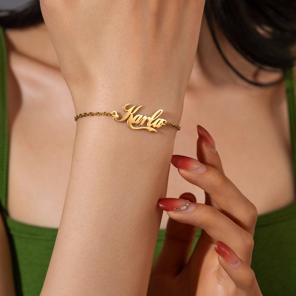Atoztide Personalized Custom Jewelry Set Name Necklace Bracelet Stud Earring Stainless Steel For Women Link Chain Birthday Gift