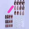 Almond-shaped French polka dot brown floral nail art press-on nails, 24 pieces