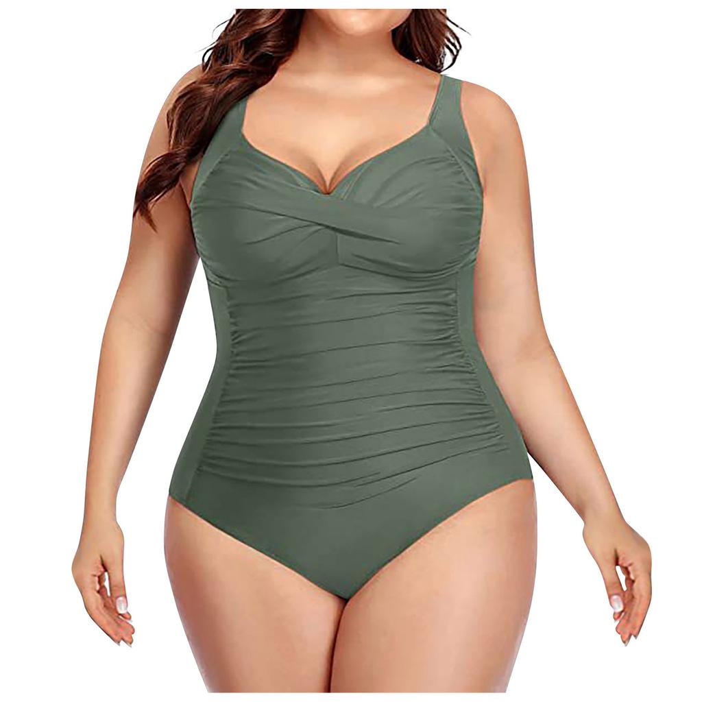 Women's Fashion One-Piece Plus Size Solid Colour Swimming Costume With Chest Pad And No Steel Bra