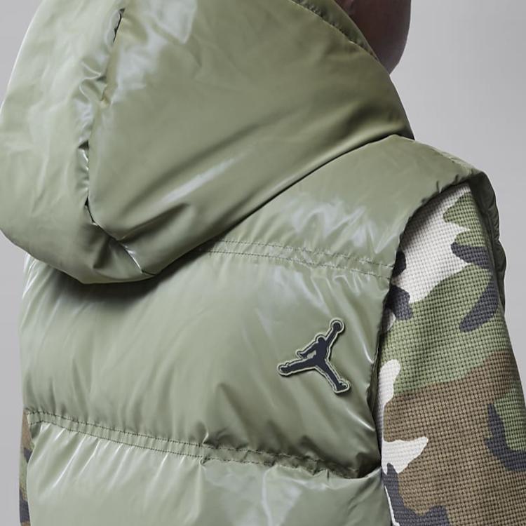 Jordan Повседневный минималистский пуховый жилет с капюшоном для детей, жилеты оливково-зеленого цвета HQ8075-222