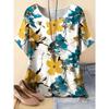 Plus Size Crew Neck Casual Short Sleeve Floral Print T-Shirt - Soft Medium Stretch Polyester Fabric Random Print Spring and Summer