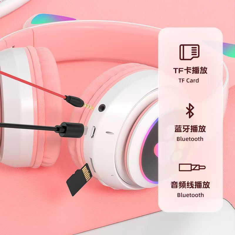 Складная игровая Bluetooth-гарнитура с ушками кошки, крутая, светящаяся