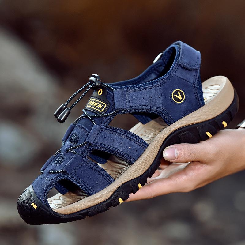 Мода 2025 Мужские сандалии из натуральной кожи Нескользящие Водонепроницаемые Туристические туфли для пляжа и приключений на открытом воздухе Удобная Дышащая Повседневная обувь