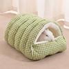 Warm Semi-sealed Pet Bed Checkered Pattern Cat Cotton Nest Winter Cat Bed  for Rabbit Cats
