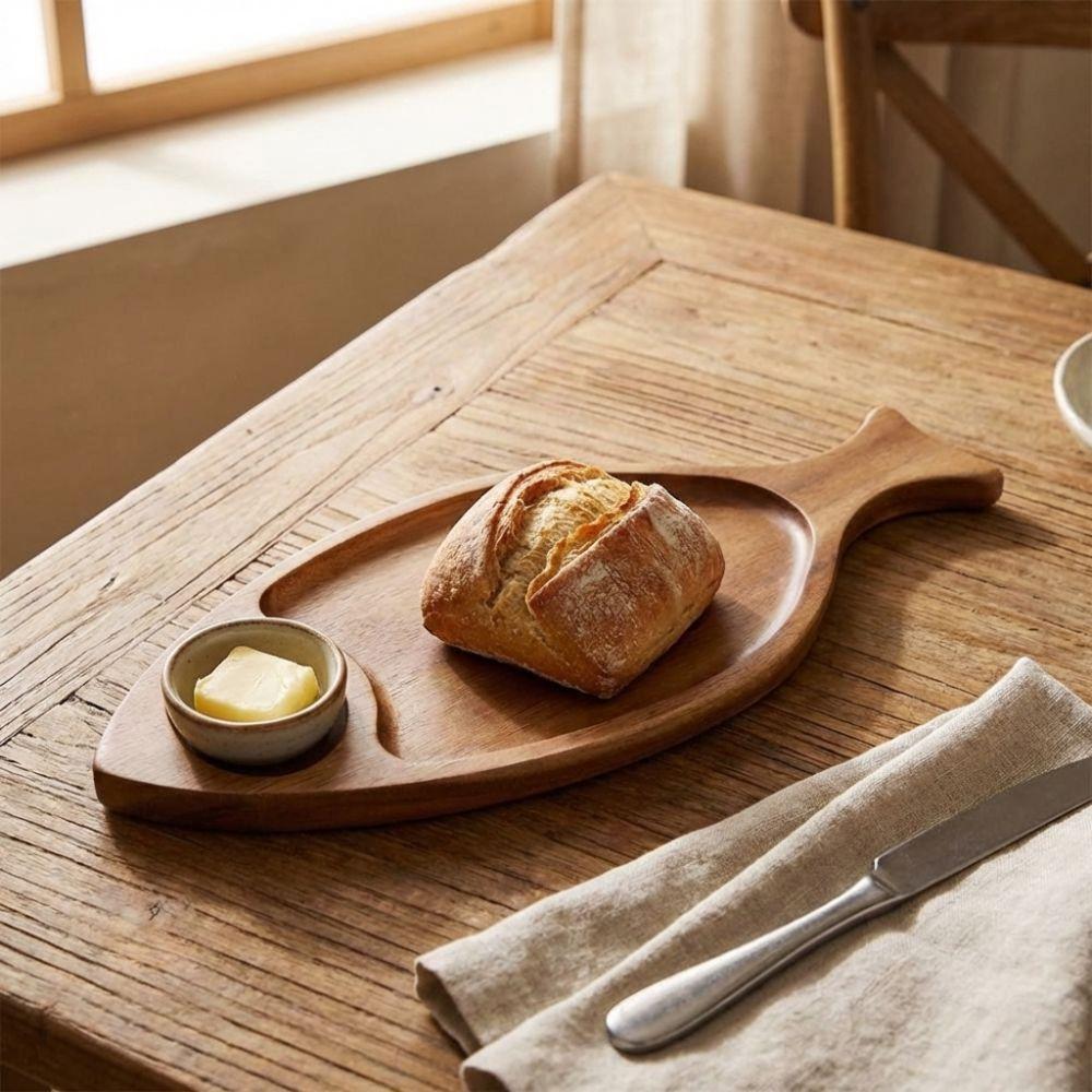 Natural Wooden Fish Dish Handmade Solid Wood Tray Tableware Bread Tray  Holiday Party