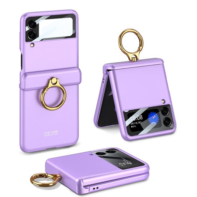 Anti -Slip Hard Pc Mobile Phone Case For Samsung Galaxy Z Flip 3 5g Flip3 Finger Ring Holder Precise Cutout Cover
