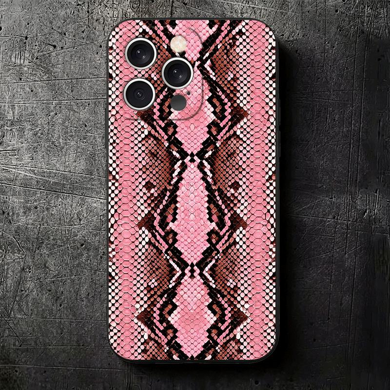 Модный мягкий чехол для телефона с узором под змеиную кожу для iPhone 16 16E 17 Air 15 Pro Max 14 Plus 13 Mini 11 12 7 Черная задняя крышка
