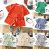 Childrens Summer Short Sleeve Shorts Pajamas With Soft Waffle Fabric For Kids