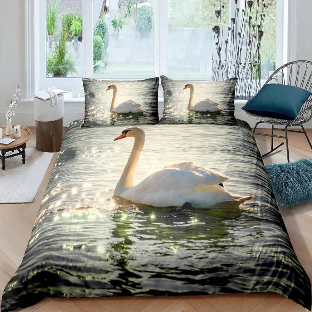 Swan Black And White Swan Comfortable Duvet Quilt Cover Pillowcase Bedding Set Children Bedroom Decoration Home Textile