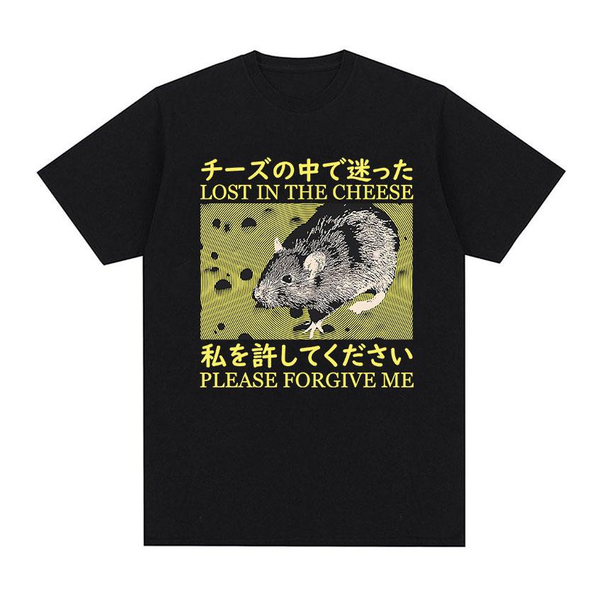 Japanese Rat Show Me The Cheese Funny Graphic T Shirt Unisex Women Retro Gothic Clothing T-shirts Harajuku Oversized Cotton T-shirt