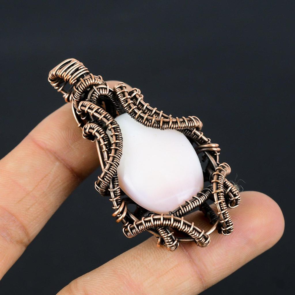 Подвеска из розового опала, обернутая медной проволокой 999 пробы, Ювелирное украшение с подвеской из драгоценного камня ручной работы, Подарки для жены, Совершенно новая подвеска