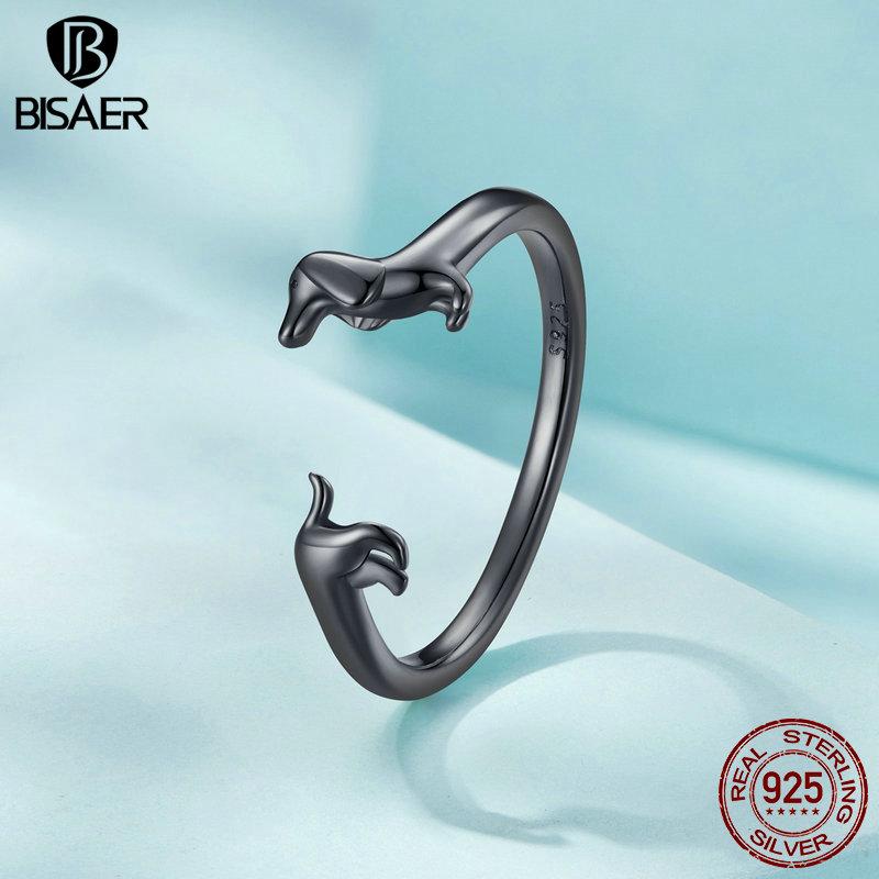 Bisaer Простое открывающееся кольцо из стерлингового серебра 925 пробы для таксы для женщин, милые модные кольца