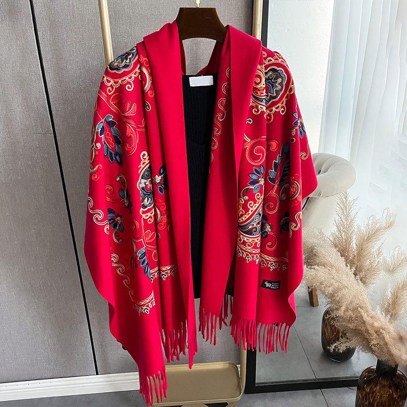 Winter Warm Cashmere Scarf for Women Paisley Embroidery Pashmina Blanket Thick Shawl Wrap Neckerchief Elegant Poncho Bufanda