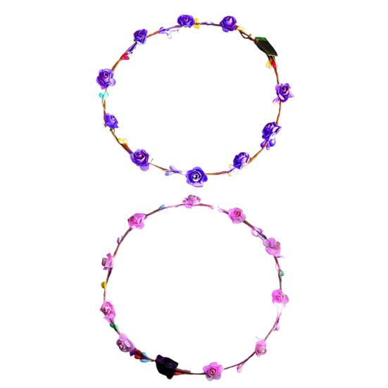 1/2Pcs Colorful LED Rose Flower Crown Adjustable Wedding Bride Floral Hair Wreath Headband Garland Headpiece Hair Accessories Party Photo Props