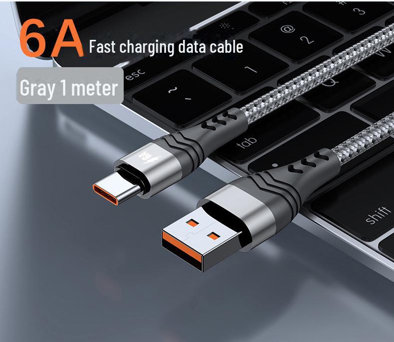 6A сверхбыстрый кабель Type-C с нейлоновой оплеткой для устройств Huawei, Samsung, Android мощностью 100 Вт