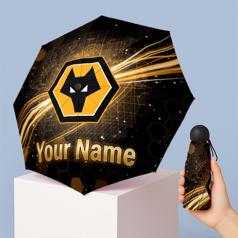 Wolverhampton Wanderers Football Manual Five Fold 8 Rib Umbrella Support Custom Text, Lightweight Travel Umbrella