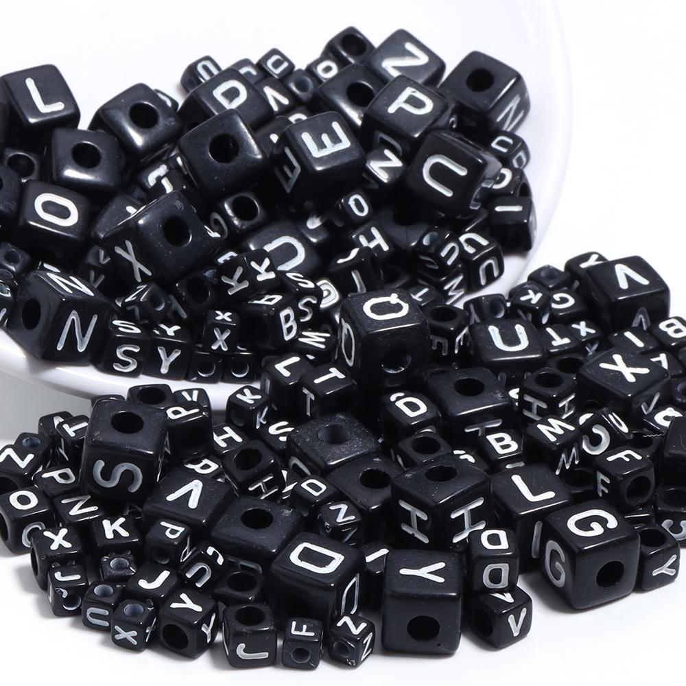 50-100pcs Black Acrylic Letter Beads A-Z Alphabet Beads Cube Spacer Beads For DIY Bracelet Necklace Jewelry Making Accessories
