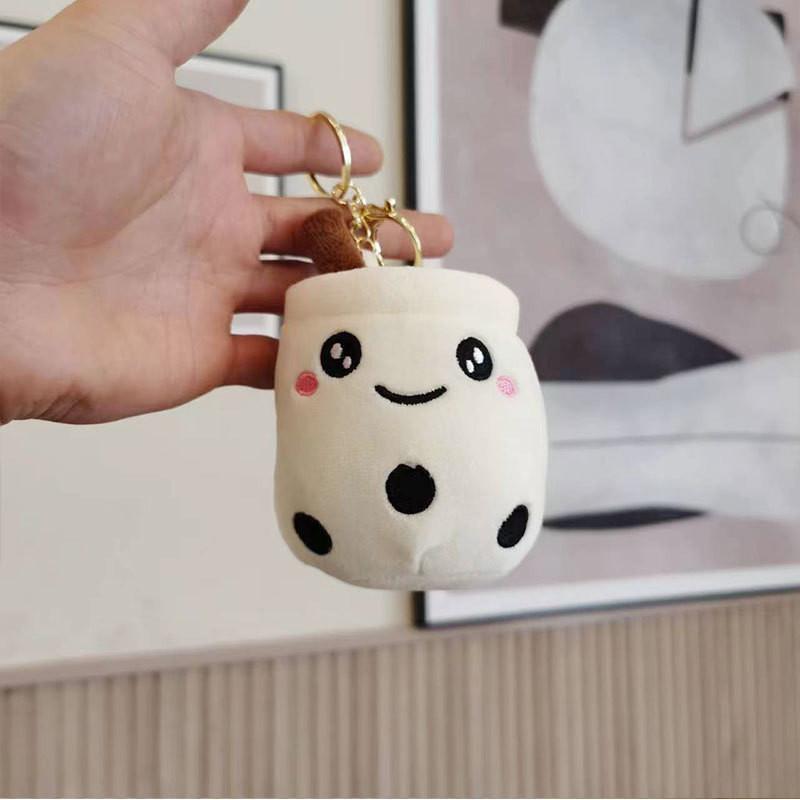 Adorable Plush Fruit Tea Cup Keychain Charming Stuffed Toy Gift In Smiling Camel Color